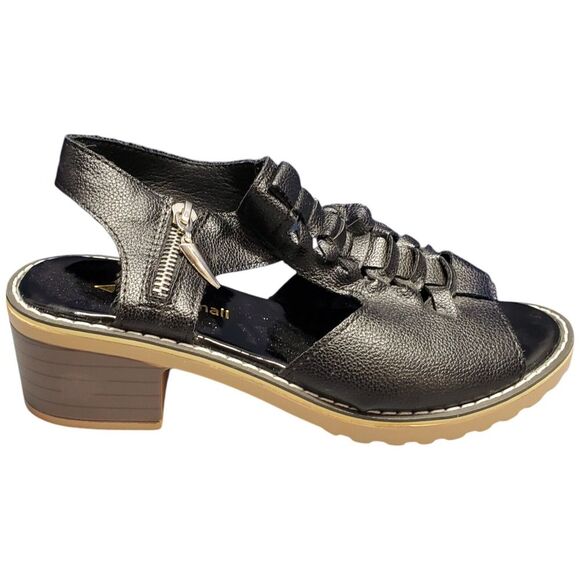 Jolimall Chunky Heeled Sandals Womens Size 6 Black‎ Leather Peep Toe Side Zip - Picture 1 of 15